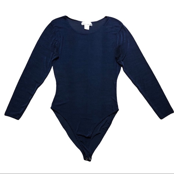 SARAH RICHARDS Navy Sheer Knit Bodysuit Size Large - Picture 3 of 6
